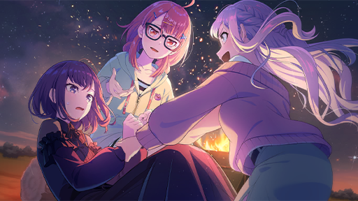 Sea at Night, Bonfire, and Youth — Nonoka & Miyako &Yuno support card artwork